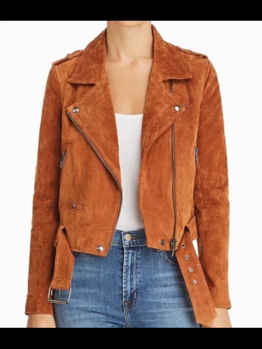 BLANKNYC Suede Moto Jacket Rust Brown Large
